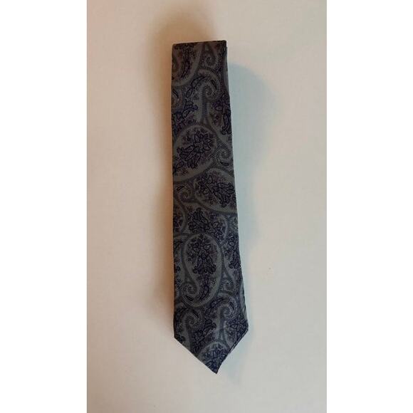 Vintage Christian Dior Silk Tie Gray Navy Purple Paisley Made in USA Italy - Picture 13 of 15